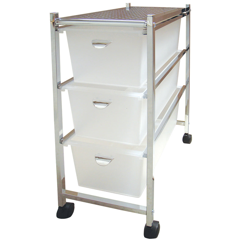 Narrow 3 white drawer cart