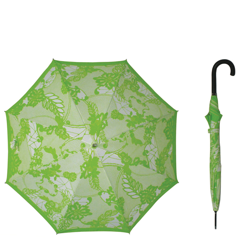 Paraguas "mosaico floral" verde con stick de acero