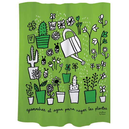 Bath curtain "water plants" green polyester