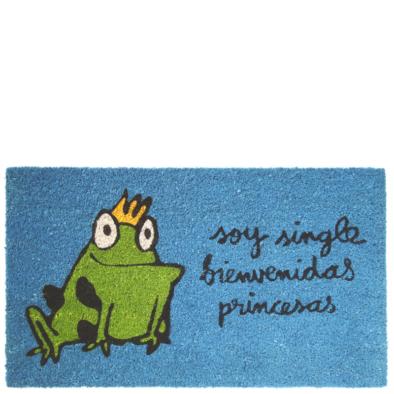Felpudo azul rana "soy single bienvenidas princesas"