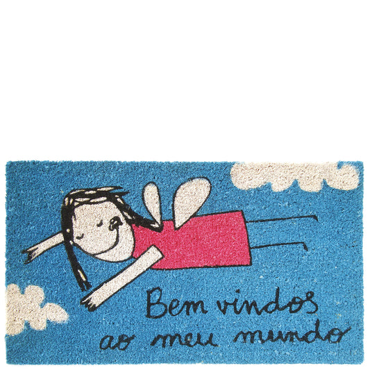 Felpudo azul "bem vindos ao meu mundo"
