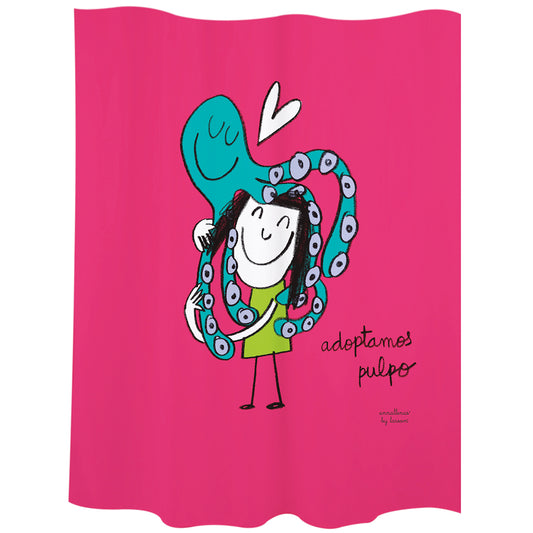 Bath curtain "adoptamos pulpo" pink polyester
