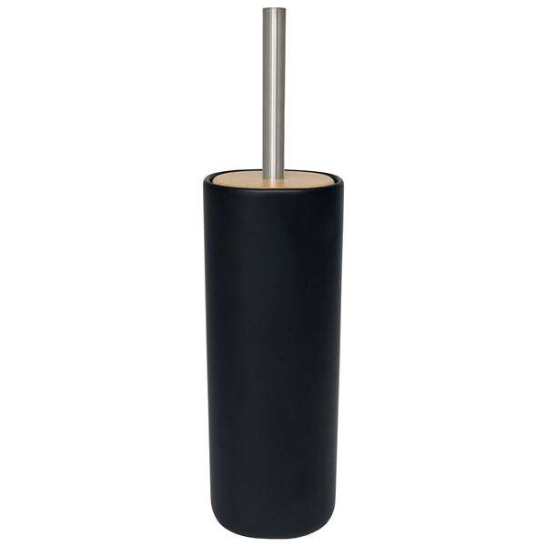 Toilet brush holder with wooden top black