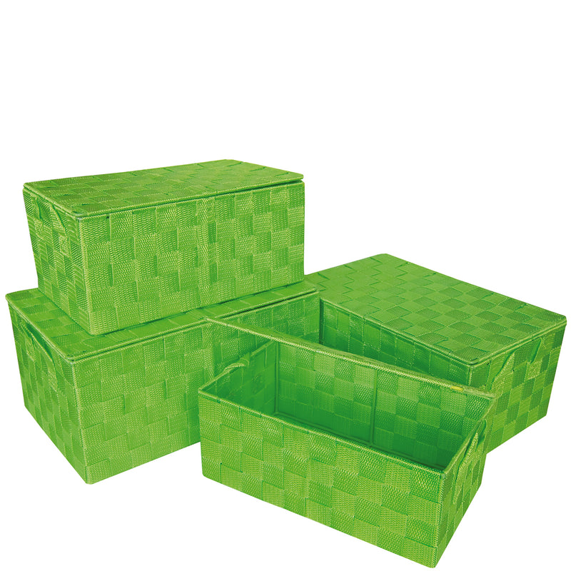 Set 4 green baskets with lid