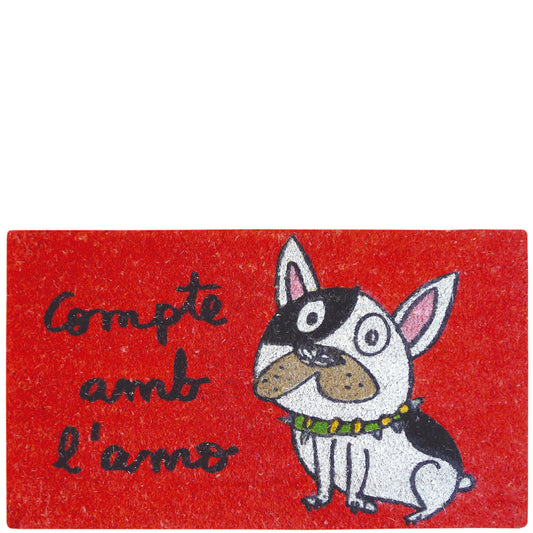 Felpudo rojo "compte amb l'amo"