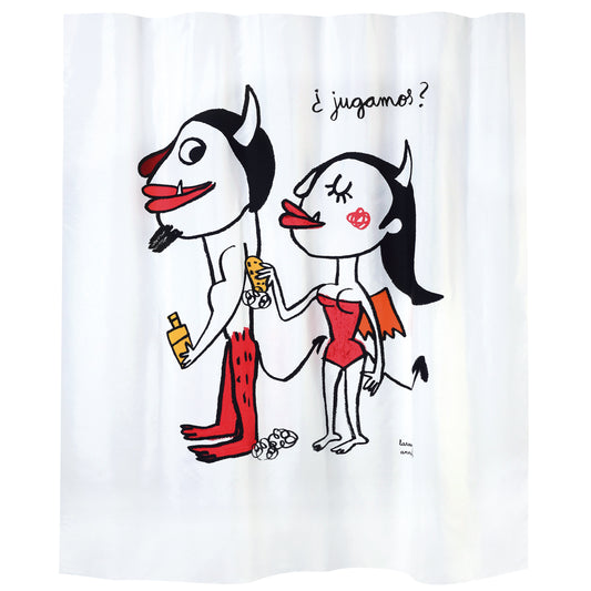 Bath curtain "jugamos ?" white polyester