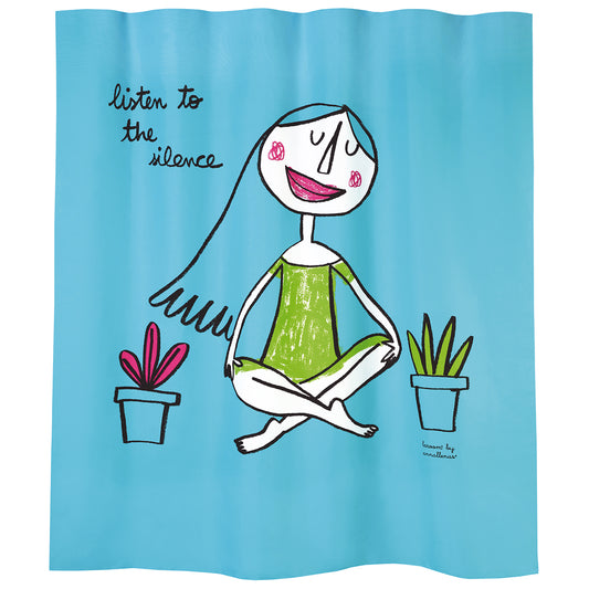 Bath curtain "listen to the silence" blue polyester