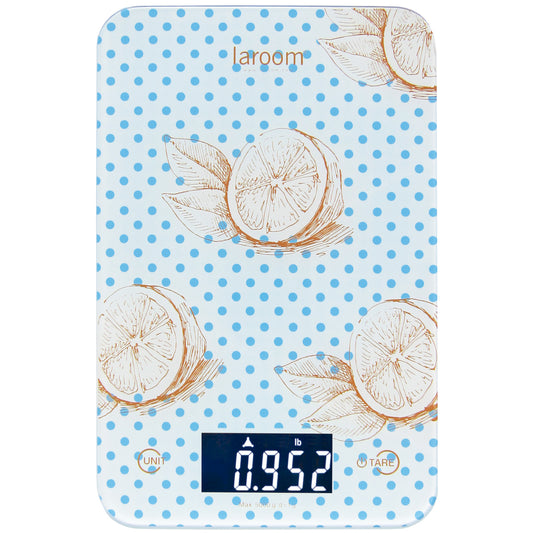 Báscula cocina "limones" con LCD retroiluminado, con función tara & pila de litio (con colgador de pared)