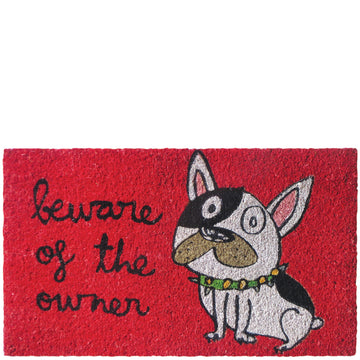 Felpudo rojo "beware of the owner"