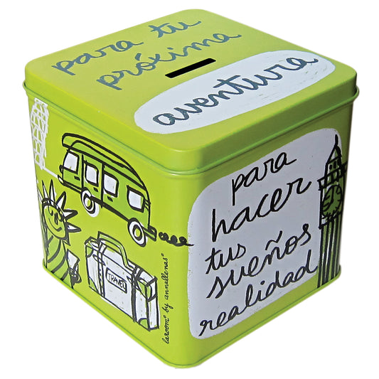 Boîte à monnaie en métal "pour votre prochaine aventure"