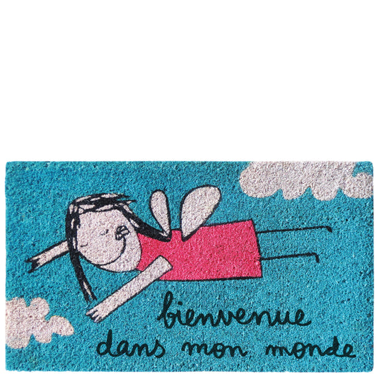 Felpudo azul "bienvenue dans mon monde"