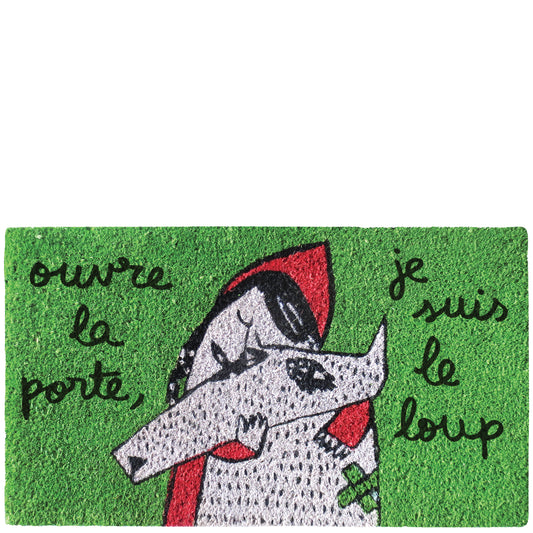 Felpudo verde "ouvre la porte, je suis le loup"