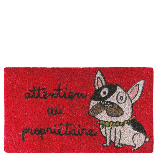 Felpudo rojo "attention au propriétaire"