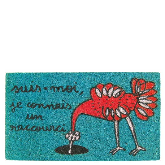 Felpudo azul "suis-moi, je connais un raccourci"