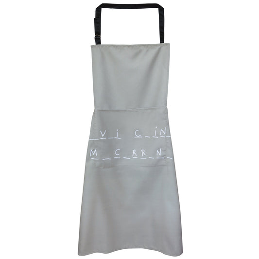 Delantal cocina "_V_I C_IN_ M_C_RR_N_" gris con doble bolsillo (general & móvil) colgador trapo & altura regulable