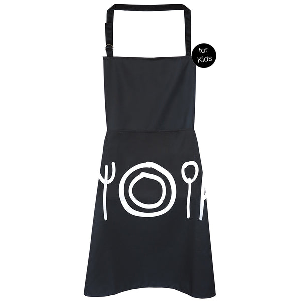 Kids apron "dishes & cutlery" with pocket & adjustable height (3 to 9 years)