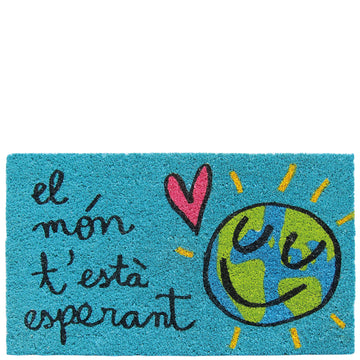 Doormat "el món t'està esperant" blue
