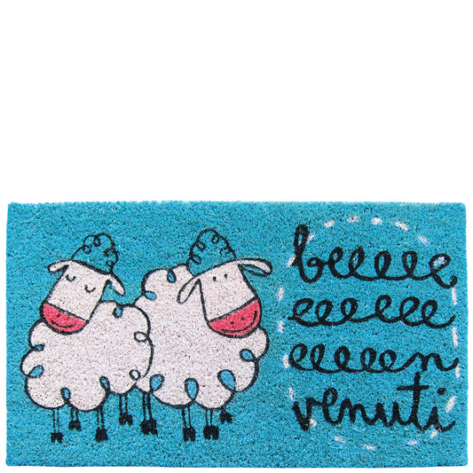 Felpudo azul "beeeeenvenuti"