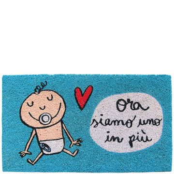 Paillasson "now we are one more" bleu