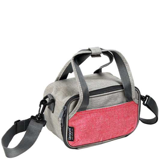 Lunch Bag urbana 3L con aislante térmico, 2 bolsillos adicionales & correa hombro Gris & Rojo vintage -Recipiente comida incl-