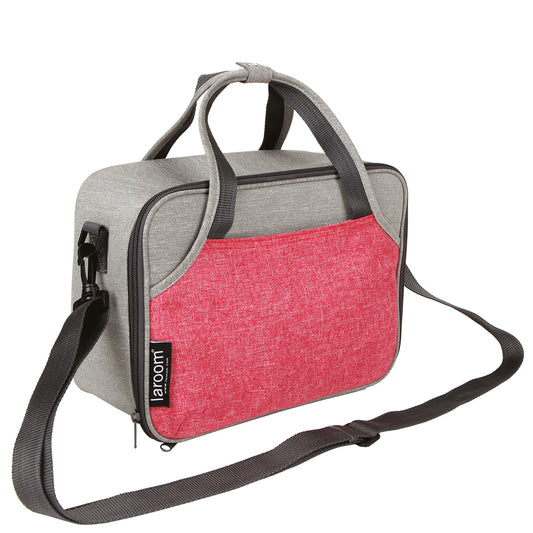 Lunch Bag urbana 7L con aislante térmico, 2 bolsillos adicionales & correa hombro Gris & Rojo vintage -Recipiente comida incl-