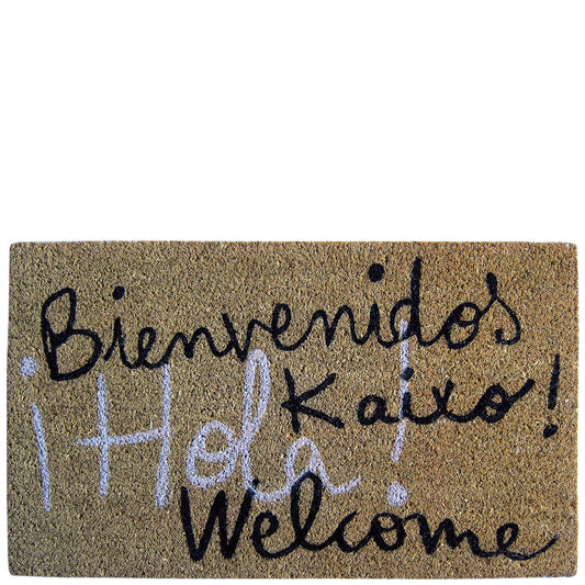 Felpudo marrón "bienvenidos kaixo hola welcome"