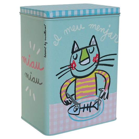 Boite métal "ma nourriture" pour chat petit vert