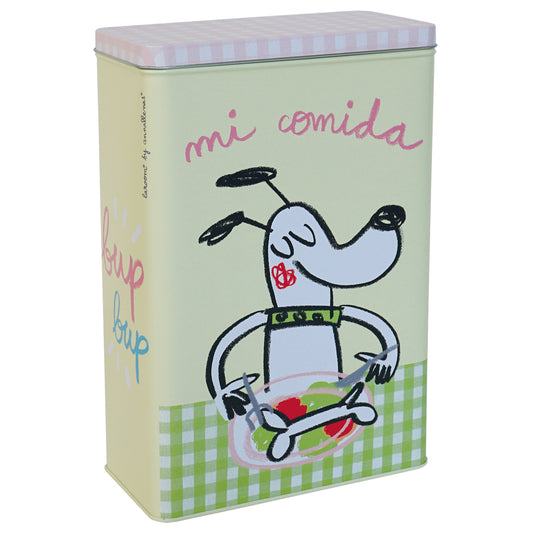 Boite métal "mi comida" pour chiens gros jaune