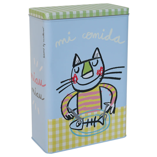 Boite métal "mi comida" pour chat grand bleu