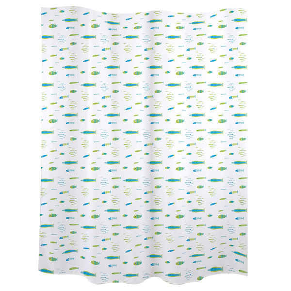 Bath curtain "fish" blue & green polyester