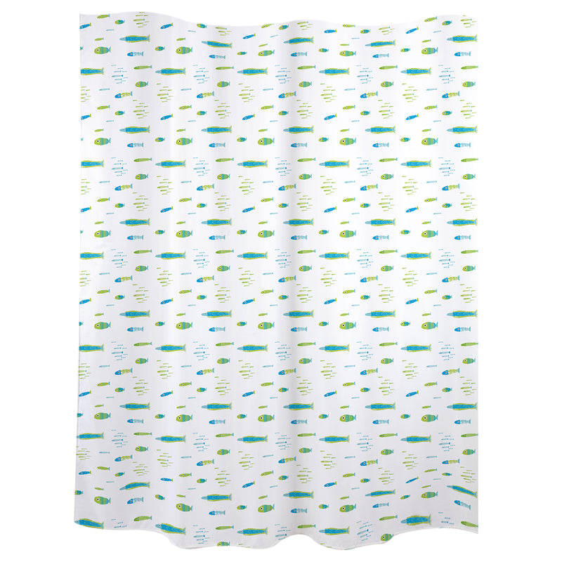 Rideau de bain "poisson" polyester bleu & vert