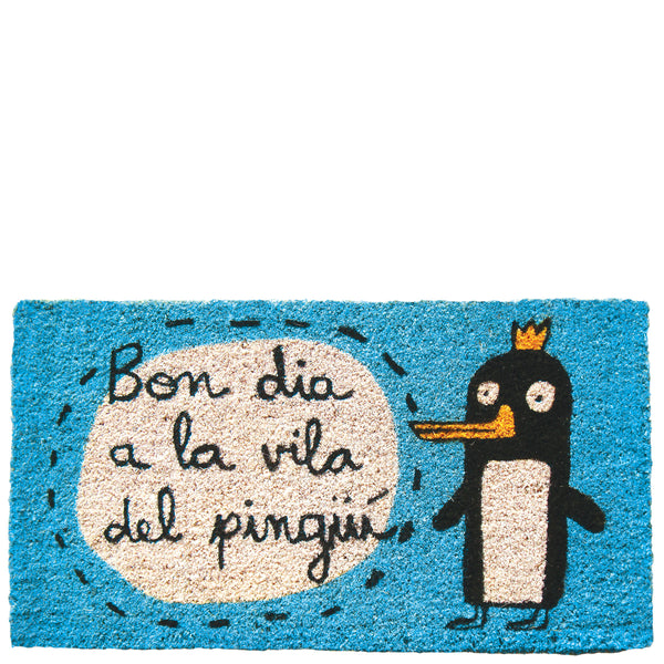 Paillasson "bonjour au village pingouin" bleu