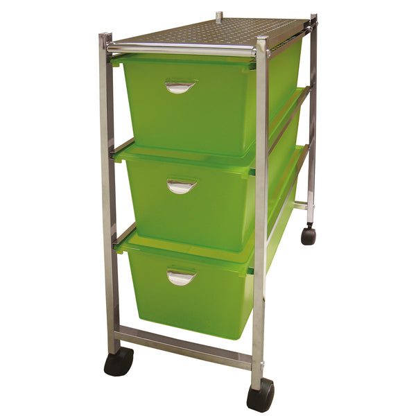 Narrow 3 green drawer cart