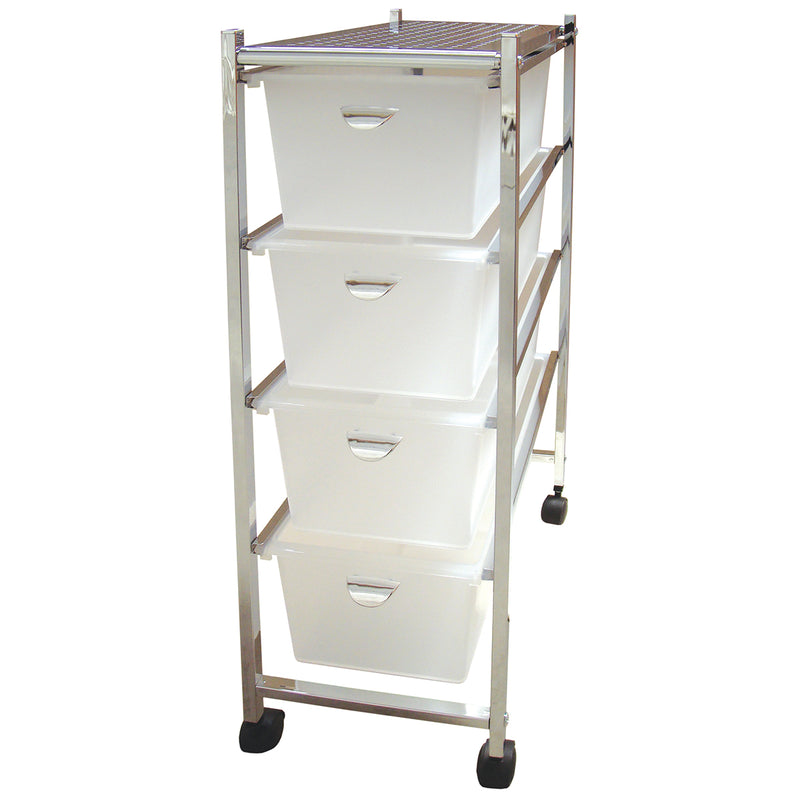 Narrow 4 white drawer cart