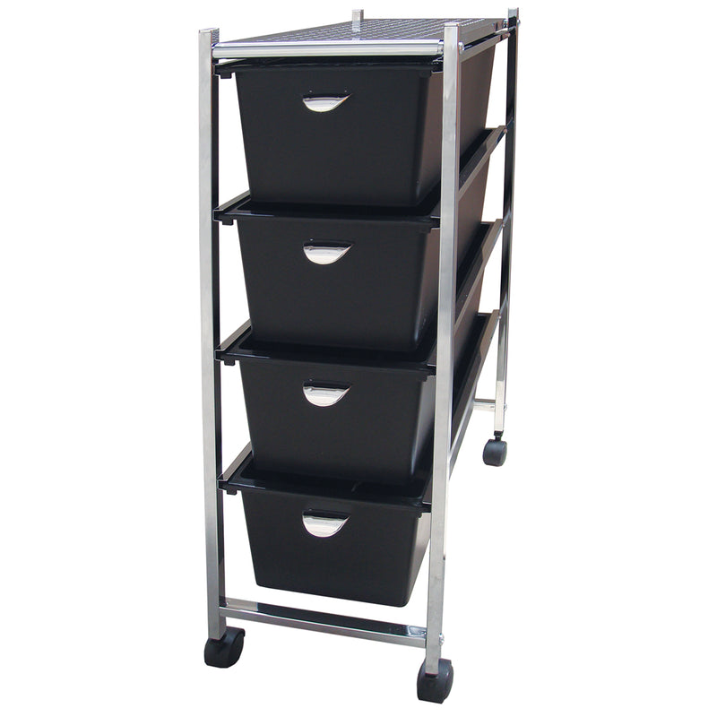 Narrow 4 black drawer cart