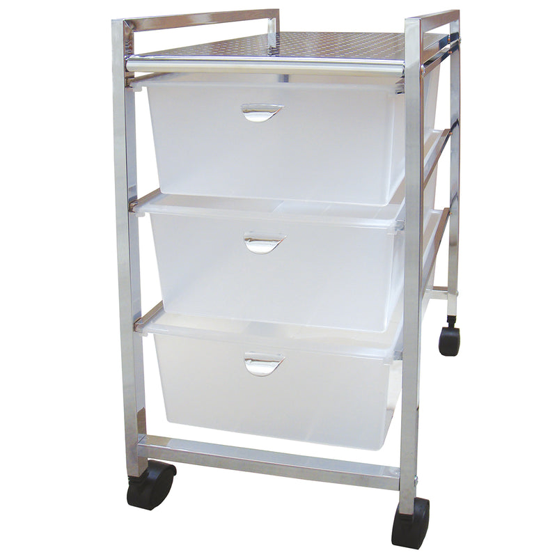 Wide 3 white drawer cart