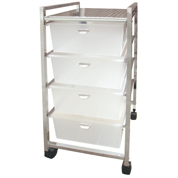 Wide 4 white drawer cart