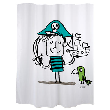 Cortina baño "pirata" blanca polyester