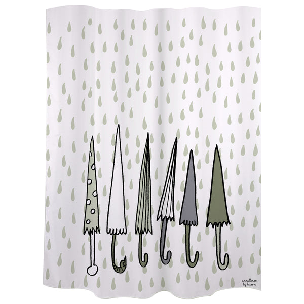 Rideau de bain "parapluies" polyester blanc