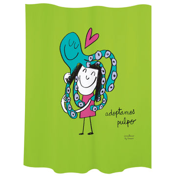 Bath curtain "adoptamos pulpo" green polyester