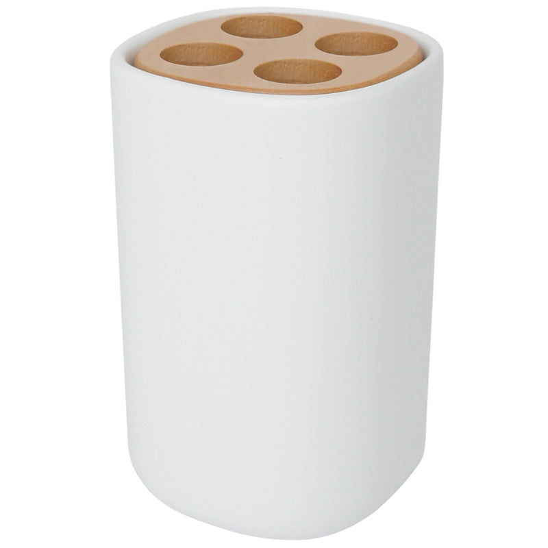 Toothbrush Holder with wooden lid white