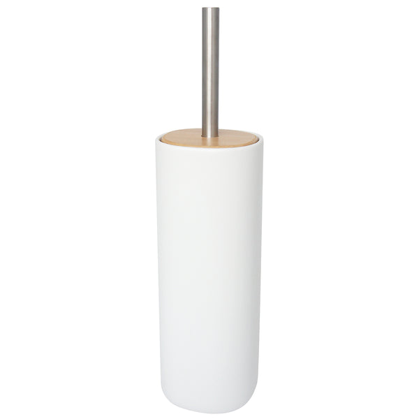 Toilet brush holder with wooden top white