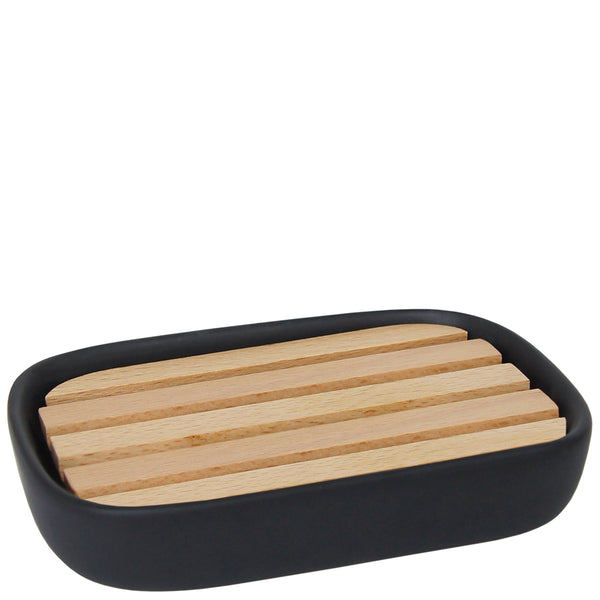 Porte-savon avec plateau en bois noir