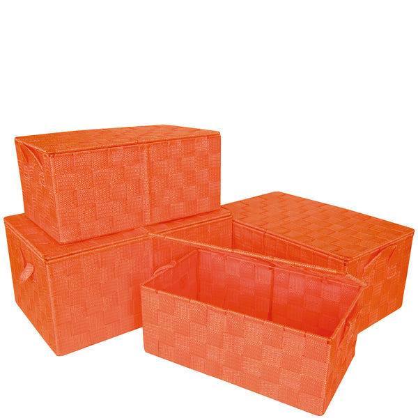 Set 4 cestini arancioni con coperchio