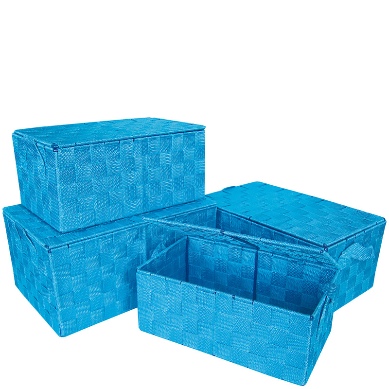 Set 4 blue baskets with lid