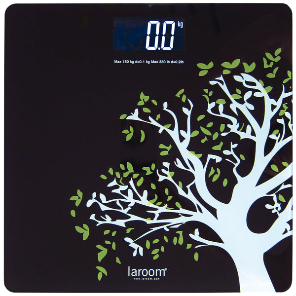 Pèse-personne "arbre" noir avec écran LCD rétro-éclairé blanc et pile au lithium