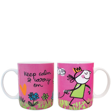 Taza "keep calm & carry on" fucsia