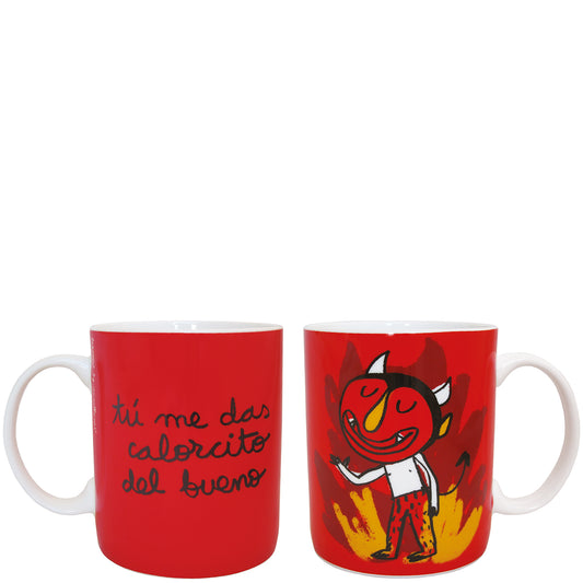 Taza "demonio, tú me das calorcito del bueno" roja