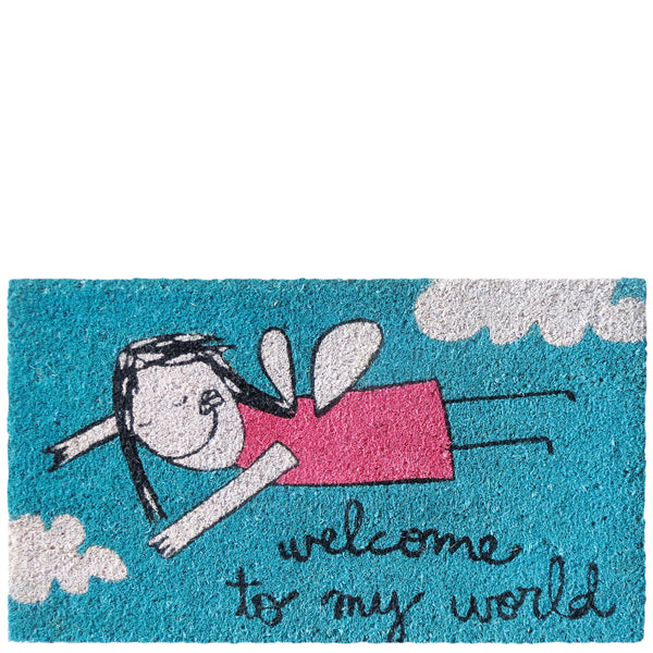 Doormat "welcome to my world" blue