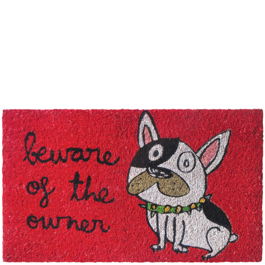 Doormat "beware of the owner" red